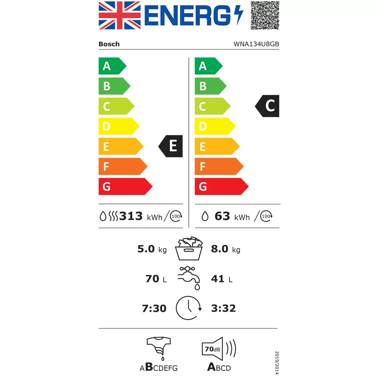 Bosch Serie 4 WNA134U8GB 8kg/5kg, 1400rpm, Washer Dryer, E Rated in White