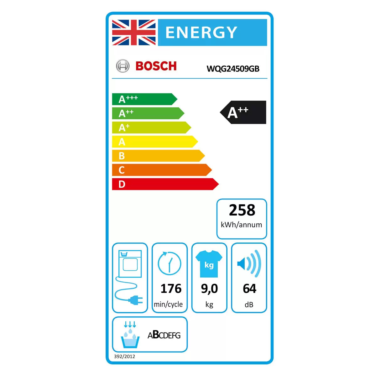 Bosch Series 6 WQG24509GB, 9kg, Heat Pump Tumble Dryer, A++ Rated in White