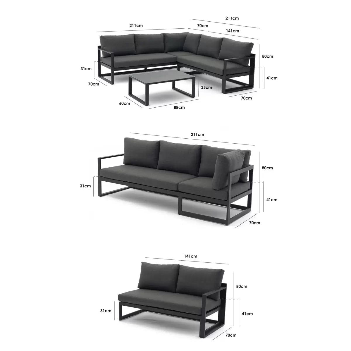 Harbour Lifestyle Havana Corner Patio Set with Reclining Feature in Dark Grey