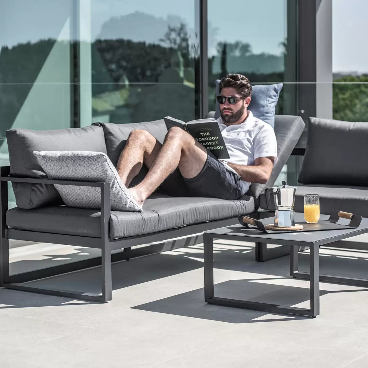 Harbour Lifestyle Havana Corner Patio Set with Reclining Feature in Dark Grey