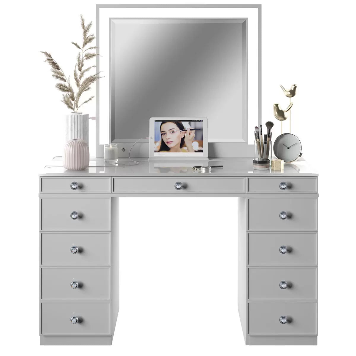 Tresanti Alexandra Double Pedestal Vanity Table with LED Lit Mirror