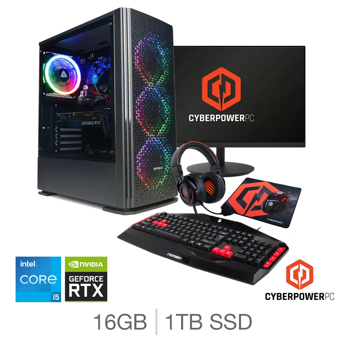 CyberPower, Intel Core i5, 16GB RAM, 1TB SSD, NVIDIA GeForce RTX 4060, Gaming Desktop Bundle