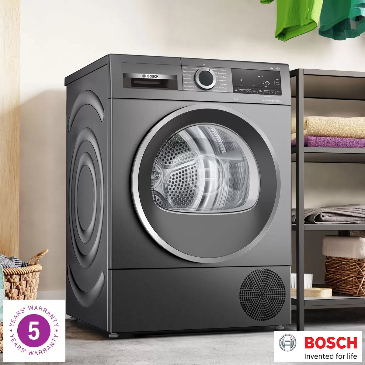 Bosch Series 6 WQG245R9GB 9Kg Heat Pump Tumble Dryer - Graphite - A++ Rated