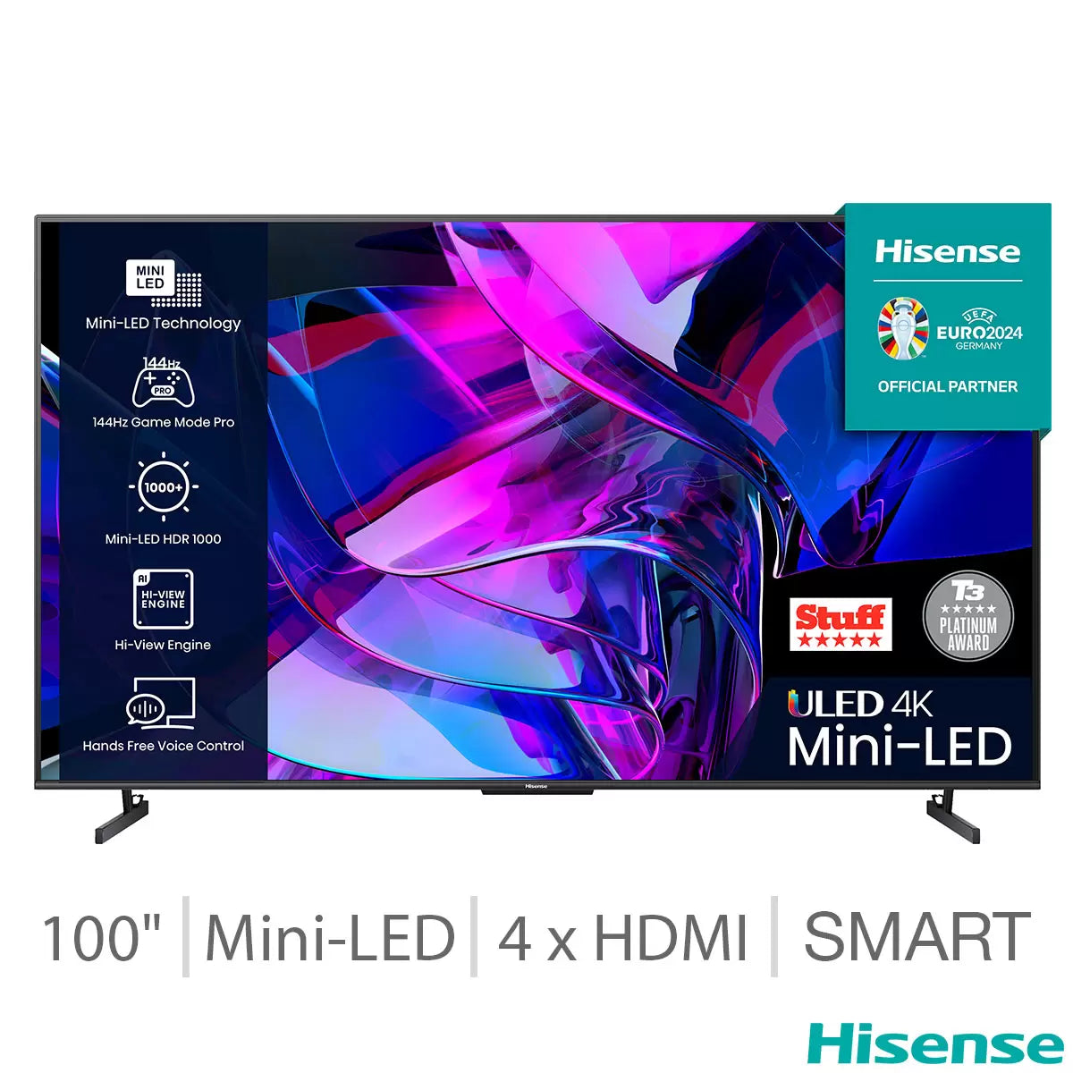 HISENSE 100U7KQTUK 100" Smart 4K Ultra HD HDR Mini-LED TV with Amazon Alexa