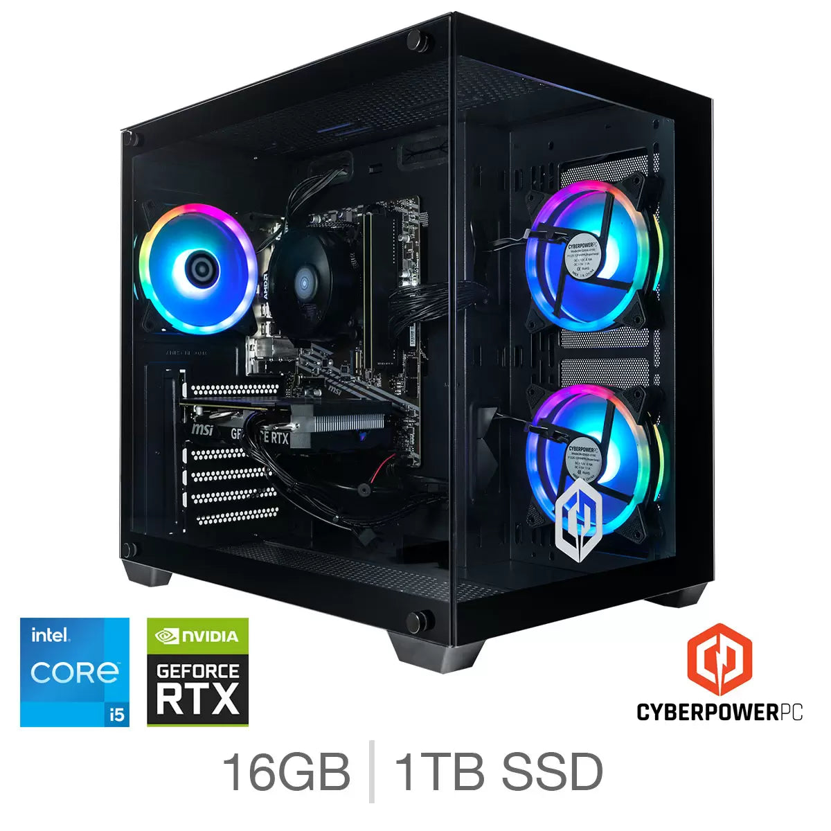 CyberPower, Intel Core i5, 16GB RAM, 1TB SSD, NVIDIA GeForce RTX 4070 Super, Gaming Desktop PC