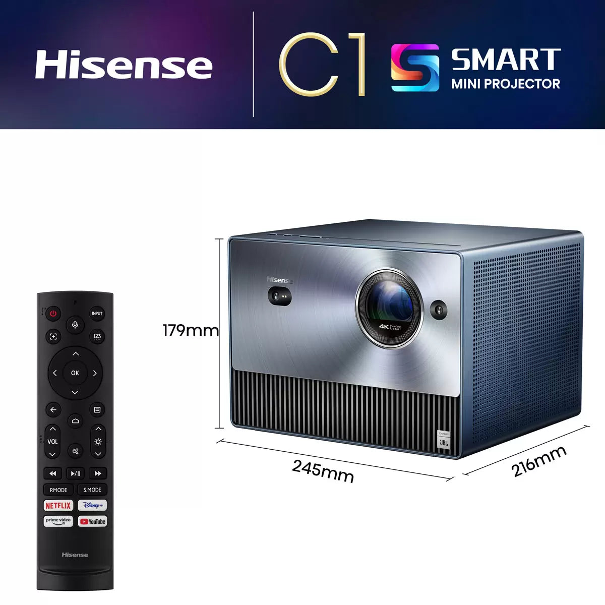 Hisense Smart Mini Projector, Silver C1TUK