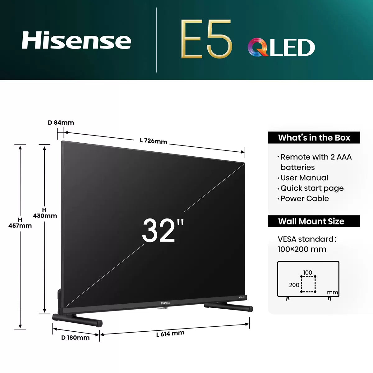 Hisense 32E5NQTUK 32 Inch QLED Full HD Smart TV