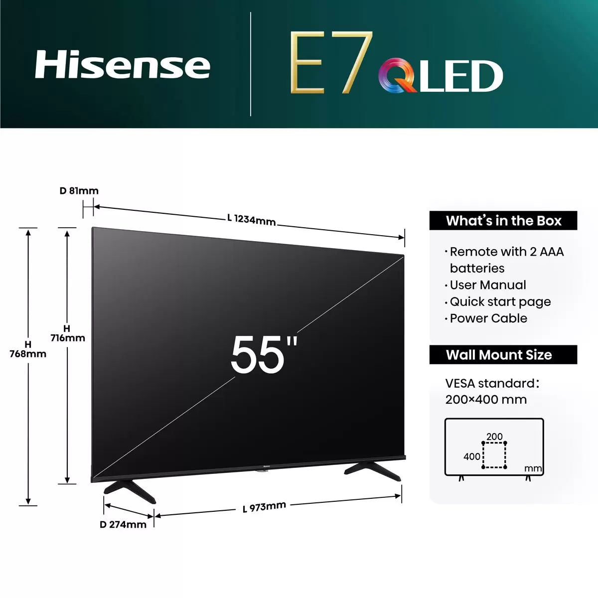 Hisense 55E7NQTUK 55 Inch QLED Freely Smart TV