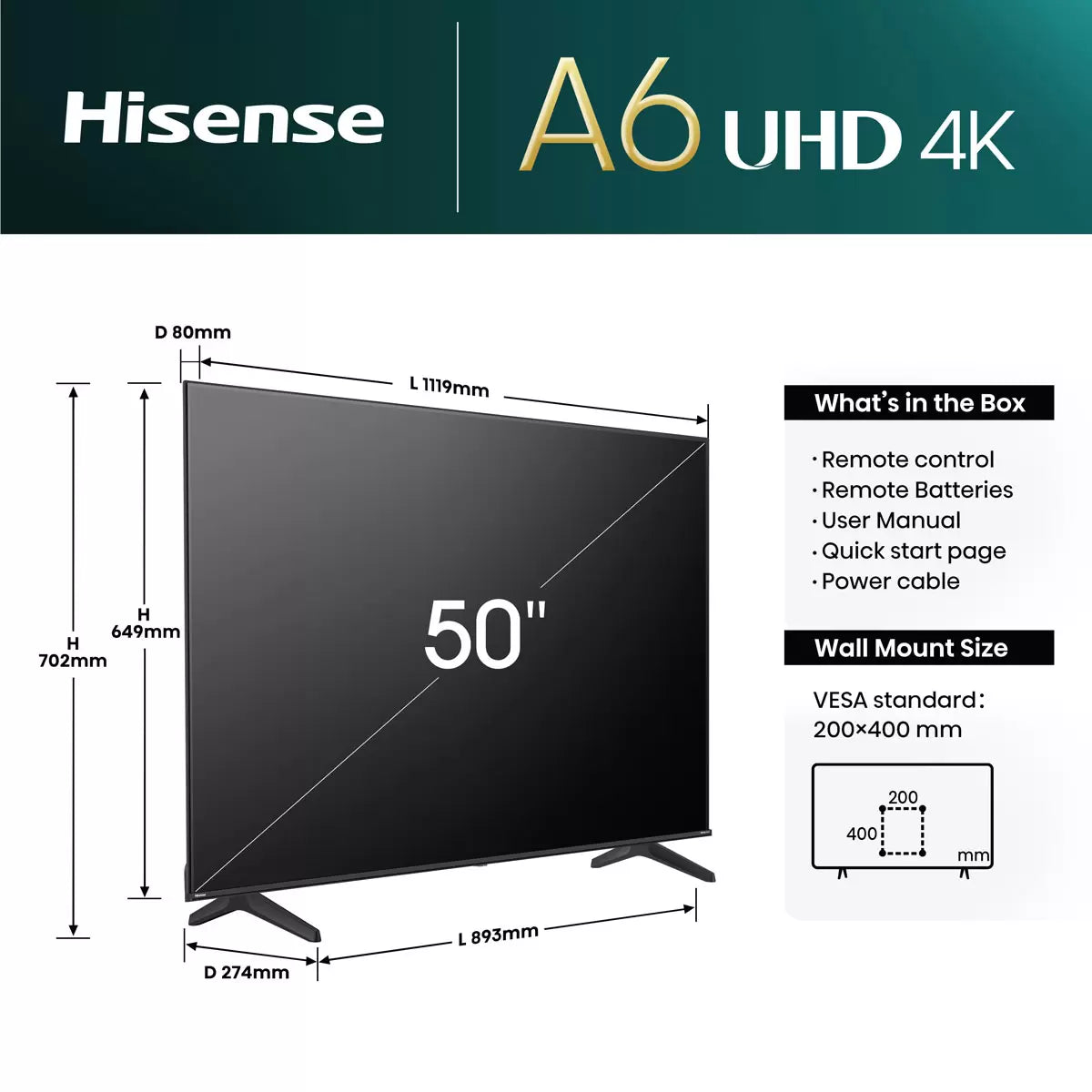 Hisense 50A6NTUK 50 Inch LED Freely Smart TV