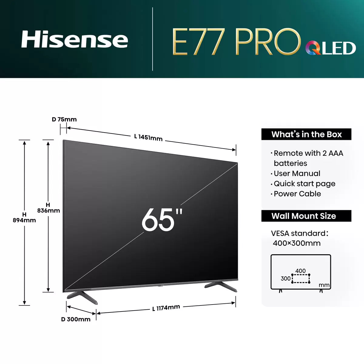 Hisense 65E77NQTUK PRO 65 Inch 4K QLED Freely Smart TV