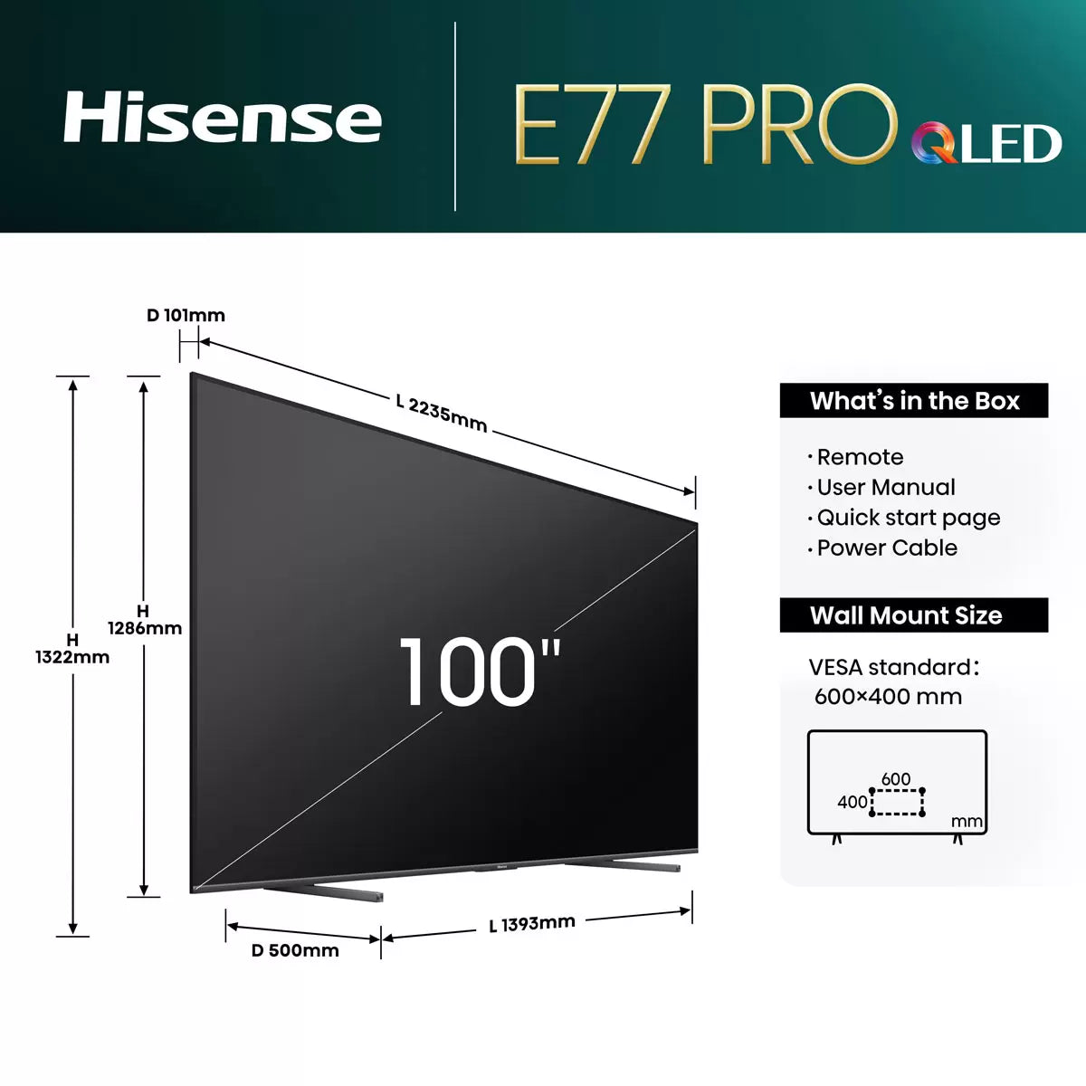 Hisense 100E77NQTUK PRO 100 Inch 4K QLED Freely Smart TV