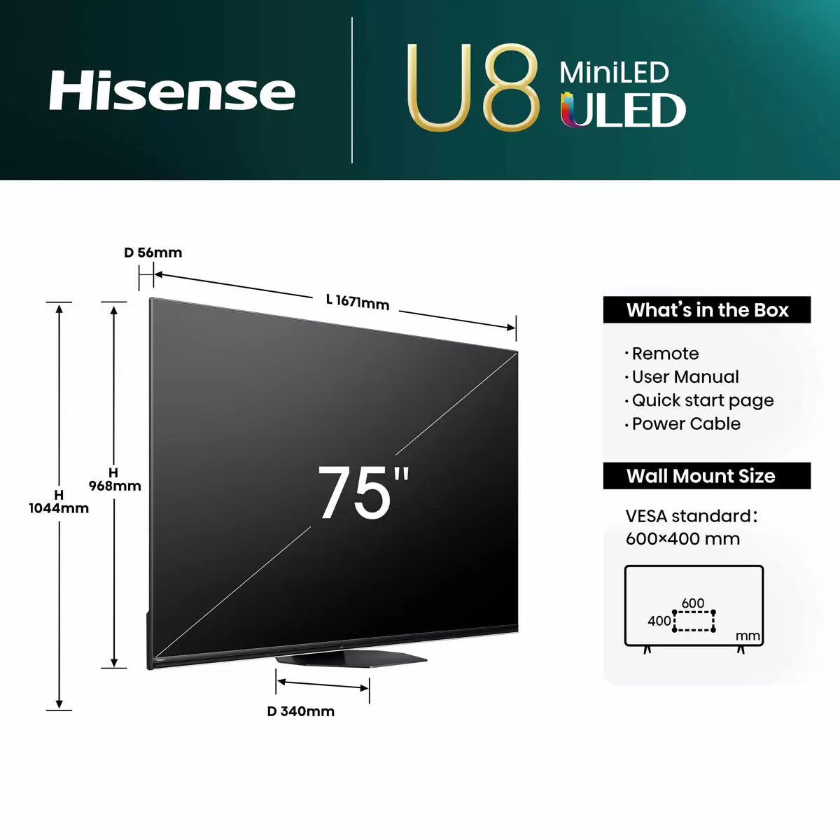 Hisense 75U8NQTUK 75 Inch Mini-LED Smart TV