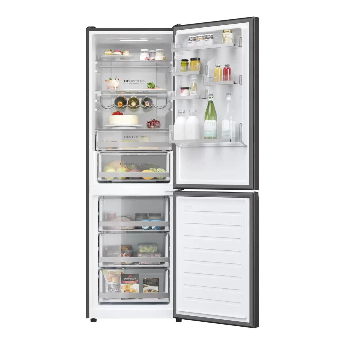 Haier HDW3618DNPD(UK) 60cm Free Standing Fridge Freezer Premium Inox D Rated