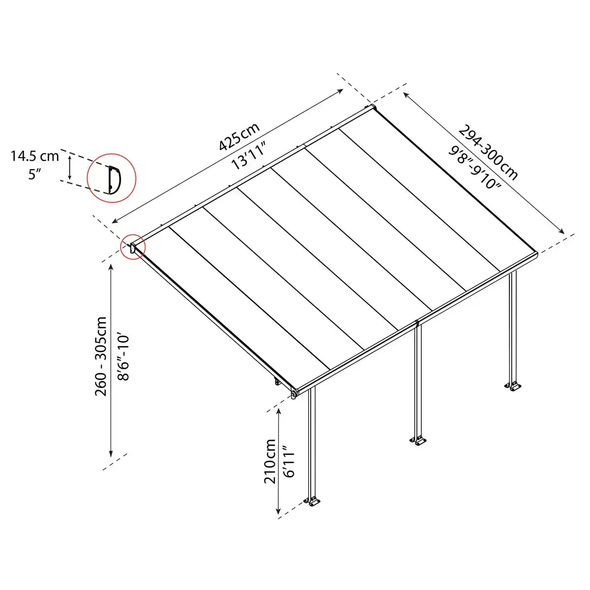 Palram Canopia Feria 3 Veranda Patio Cover, Grey in 4 Sizes