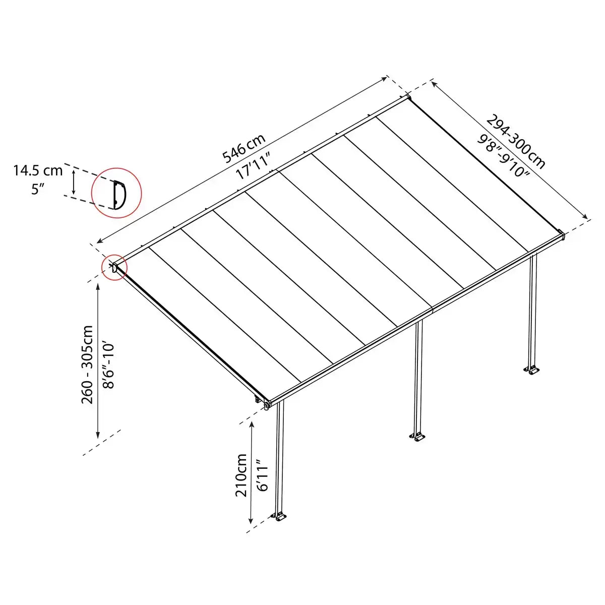 Palram Canopia Feria 3 Veranda Patio Cover, Grey in 4 Sizes