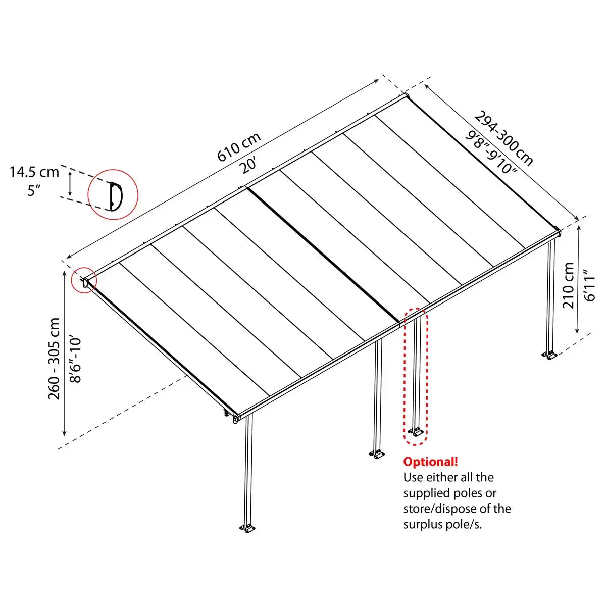 Palram Canopia Feria 3 Veranda Patio Cover, Grey in 4 Sizes