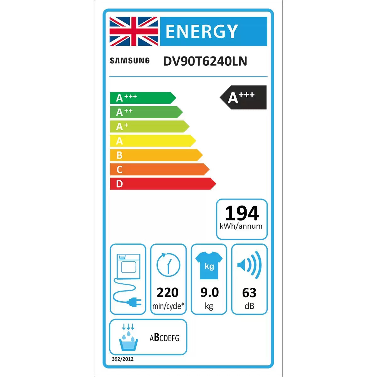 Samsung Series 6 DV90T6240LN/S1, 9kg, Heat Pump Tumble Dryer, A+++